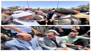 الدبلوماسي الإيراني امير الموسوي والقنصل بالإيراني بالنجف الاشرف يحضران صلاة الجمعة الذي دعى لها سماحة السيد القائد مقتدى الصدر لنصرة الشعب الايراني