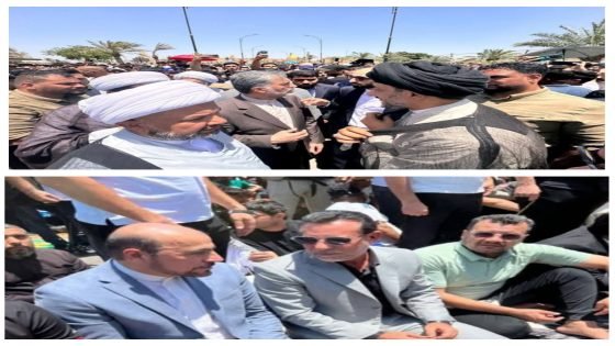 الدبلوماسي الإيراني امير الموسوي والقنصل بالإيراني بالنجف الاشرف يحضران صلاة الجمعة الذي دعى لها سماحة السيد القائد مقتدى الصدر لنصرة الشعب الايراني