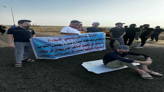 تظاهرة للخريجين قرب مقر شركة بتروجانيا بمحافظة ميسان للمطالبة بالتعيين وتطبيق قرارات مجلس محافظة ميسان