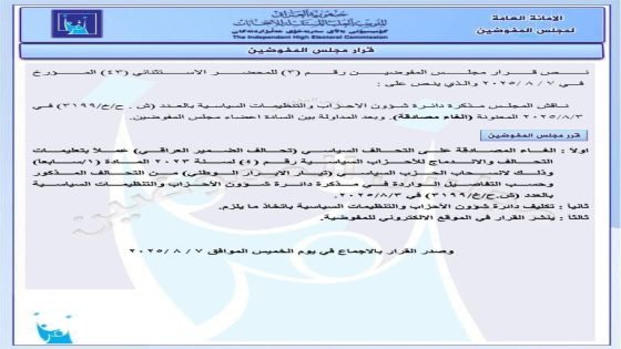 مفوضية الانتخابات تلغي مصادقة 6 تحالفات سياسية