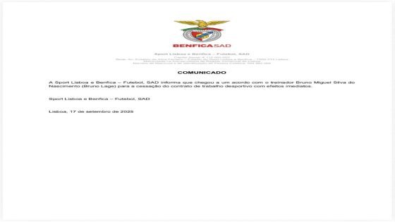 رسمياً نادي بنفيكا البرتغالي يعلن عن اقاله مدربه برونو لاج من تدريب الفريق