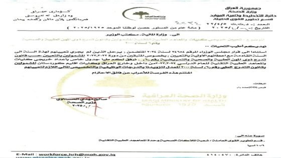 الصحة ترسل للمالية ومجلس الخدمة جداول بتعيينات خريجي ذوي المهن الصحية لعام 2022- 2023
