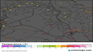 درجات الحرارة الان بعد دخول الموجة الباردة على العراق.