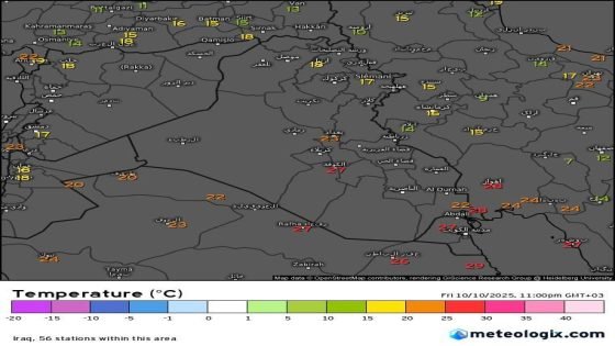 درجات الحرارة الان بعد دخول الموجة الباردة على العراق.