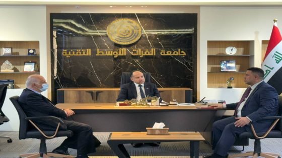 رئيس جامعة الفرات الأوسط التقنية يستقبل وفدًا من غرفة صناعة النجف الأشرف
