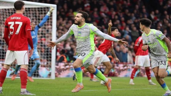 مانشستر سيتي يتغلب بصعوبة على نوتنغهام فورست بهدفين مقابل هدف في البريميرليغ.