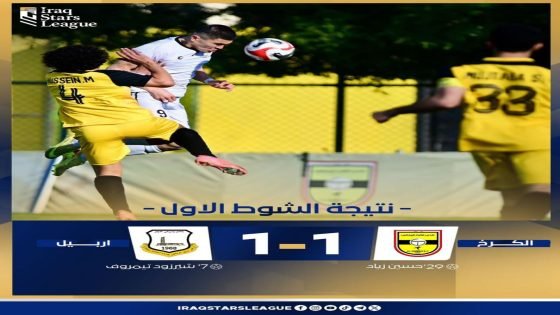 التعادل الايجابي يحسم مواجهة الكرخ واربيل بدوري نجوم العراق.