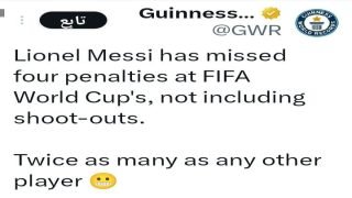 دخل ليونيل ميسي موسوعة غينيس كأكثرِ لاعب إهداراً لركلات الجزاء في تاريخ كأس العالم